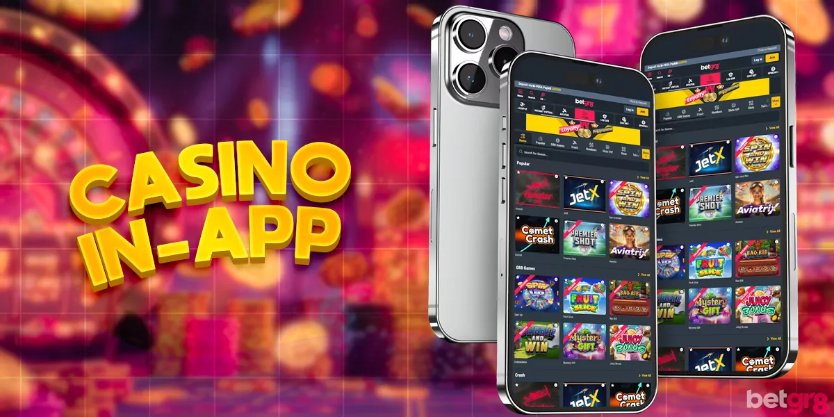Casino games in the mobile app